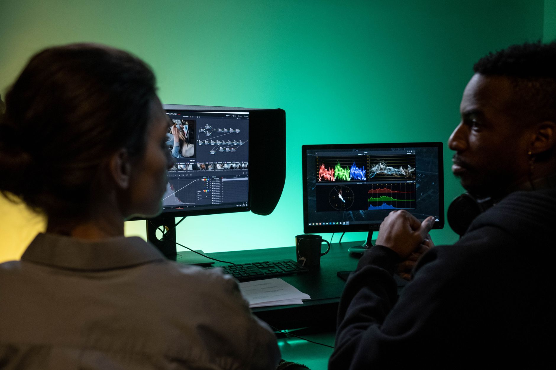 Studio engineers editing digital dynamic workflow