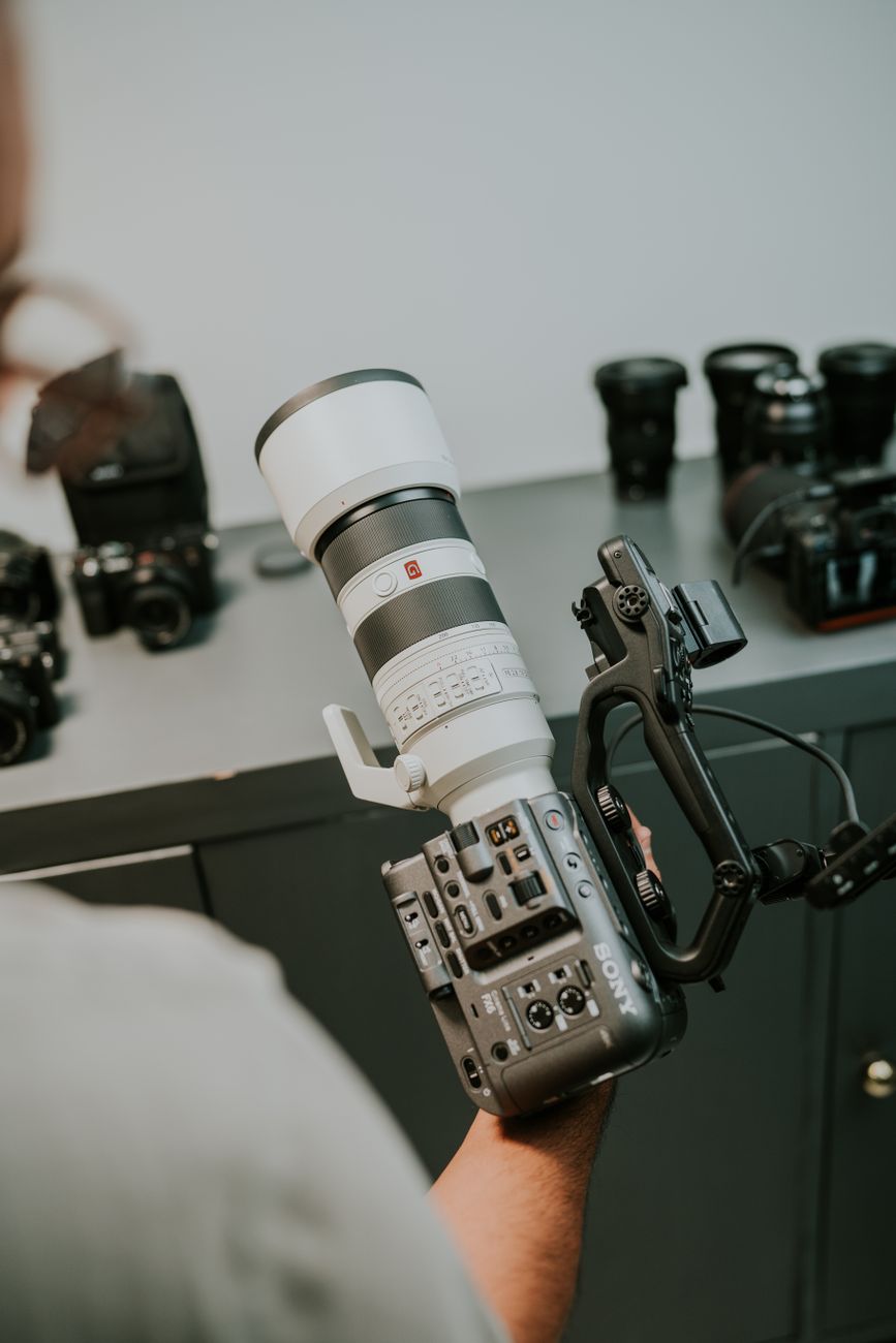 Modern camera rigging setup outside